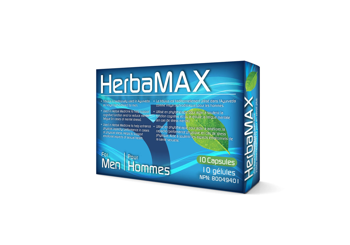 A box of HerbaMAX for Men, a premium all-natural supplement formulated to support male sexual health and overall well-being.