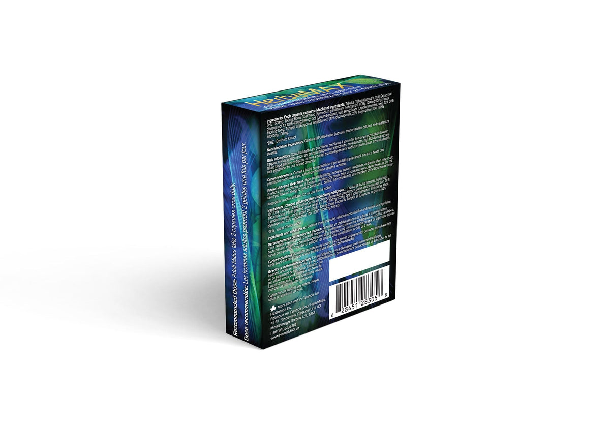 A box of HerbaMAX for Men, a premium all-natural supplement formulated to support male sexual health and overall well-being.